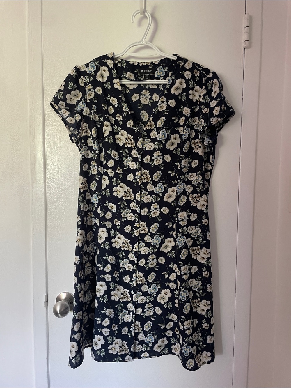 le chateau Black Floral Button-Front Mini Dress